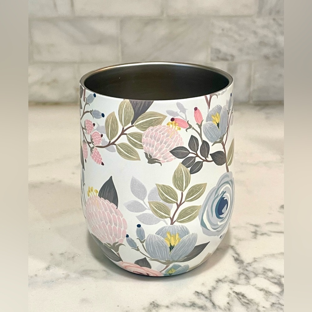 Mary Square Peach Floral 12 ounce Stainless‎ Steel Double Wall Tumbler